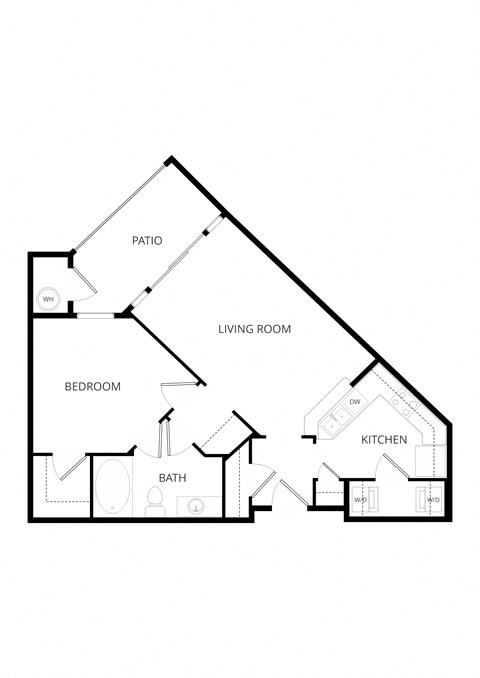 Floor plan for 1 bed, 1 bath, 650 sqft